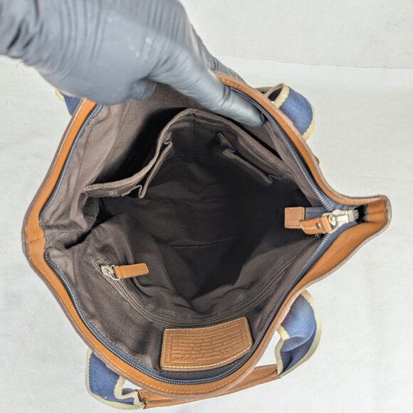 Coach Brown 2-Way Shoulder & Tote Brown Leather Bag Heritage Stripe Made Vietnam - Picture 4 of 16